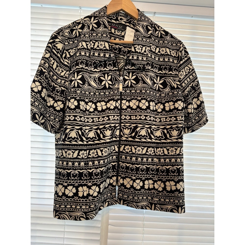 Vintage 90s M.H.M. Melissa Harper Black Geometric Shirt Jacket Zip Size 18